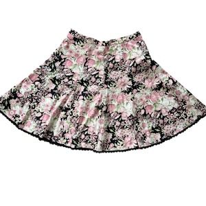 Dressbarn Women's Floral‎ Flare Skirt Size 16 Black Lace Hem Pink Cotton